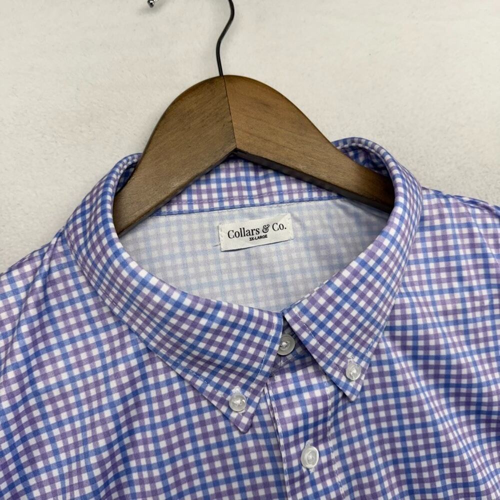 Collars and Co Polo Shirt Mens 3XL Blue Purple Gingham Lightweight Dress NEW